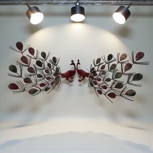 MCM Vintage Metal Peacock Wall Art Pair 1960's Birds Collectibles